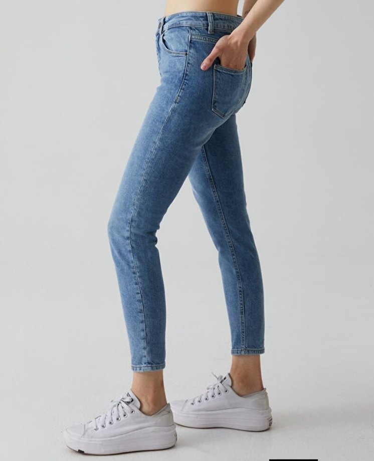 Kadın Mavi Dar Paça Kot Pantolon - Görsel 2