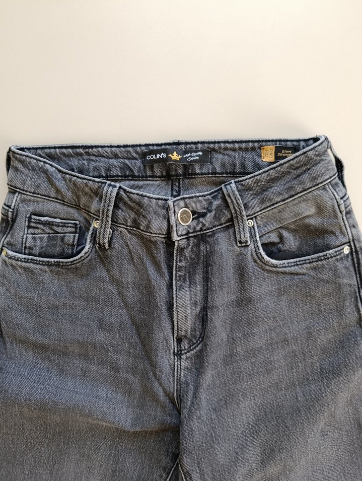 Gri Eskitme Kadın Denim Pantolon - Görsel 2