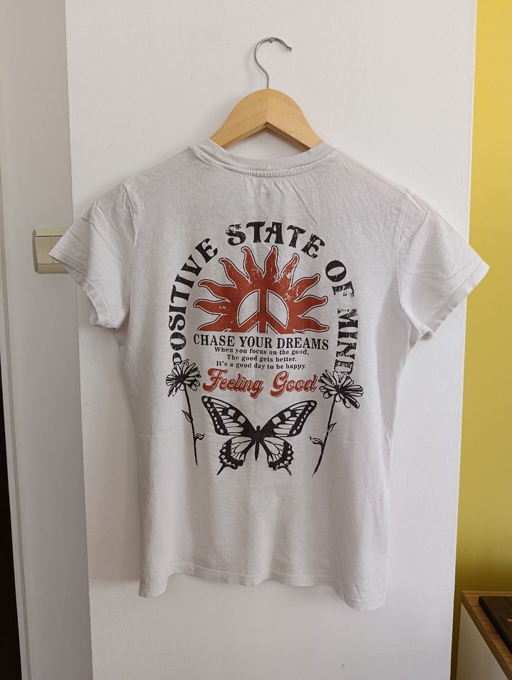 Beyaz Pamuklu Baskılı Kadın Tişört - Görsel 3