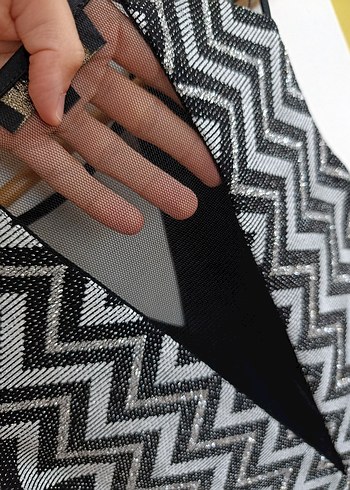 Koton Midi Simli Siyah Çizgili Abiye Elbise - Görsel 7