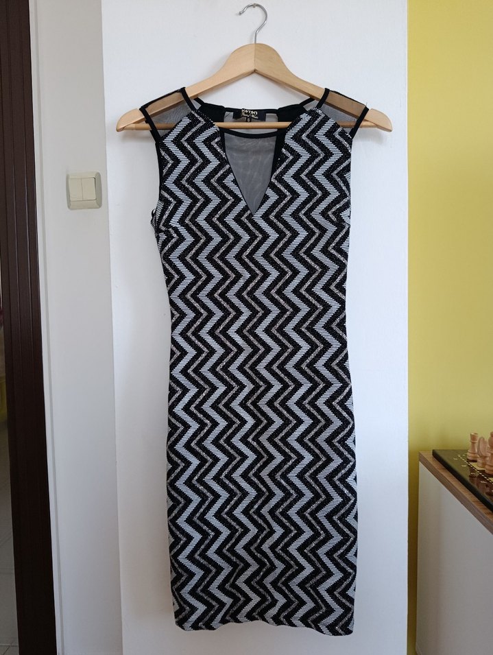 Koton Midi Simli Siyah Çizgili Abiye Elbise - Görsel 3