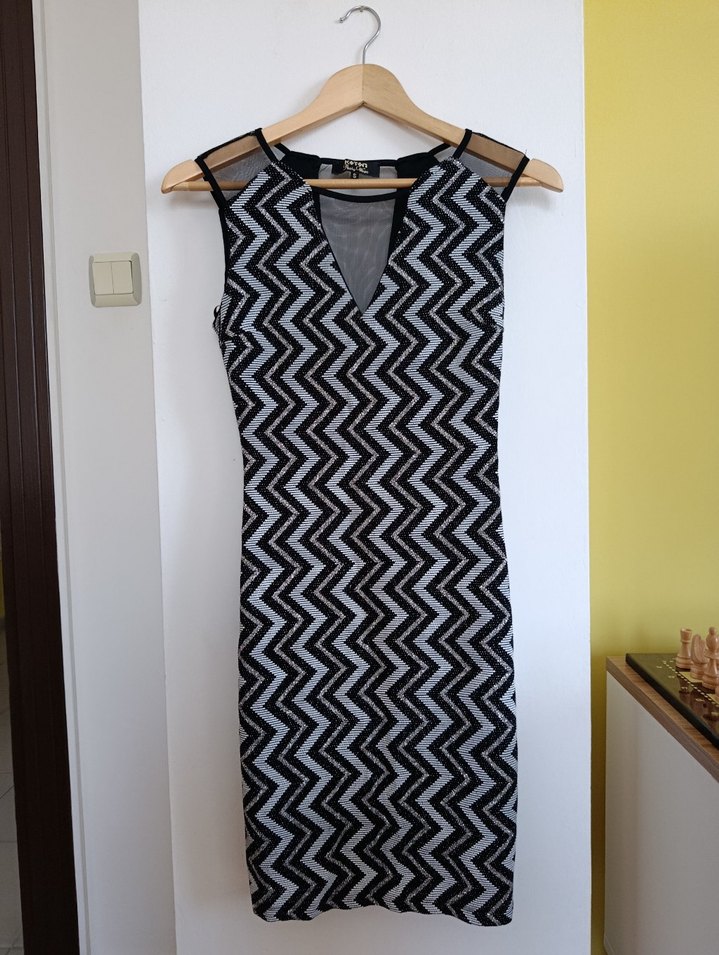 Koton Midi Simli Siyah Çizgili Abiye Elbise - Görsel 4