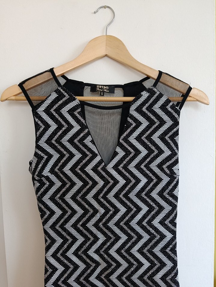 Koton Midi Simli Siyah Çizgili Abiye Elbise - Görsel 5