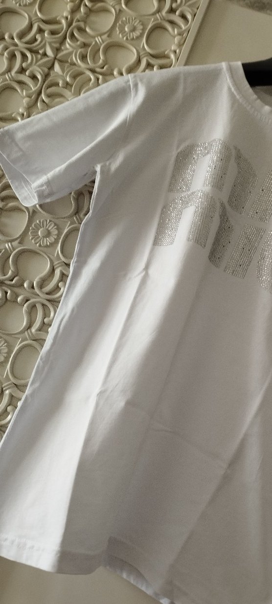 Beyaz Baskılı Pamuklu Kadın Tişört - Görsel 3