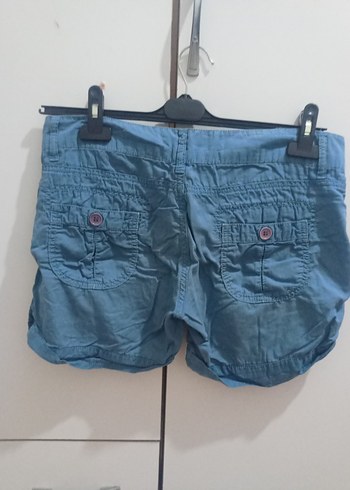 Loft Düğmeli Mavi Loose Fit Mini Kot Şort