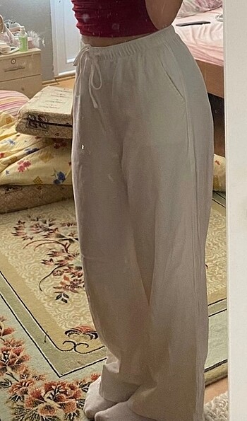 Stradivarius stradivarius beyaz keten pantolon