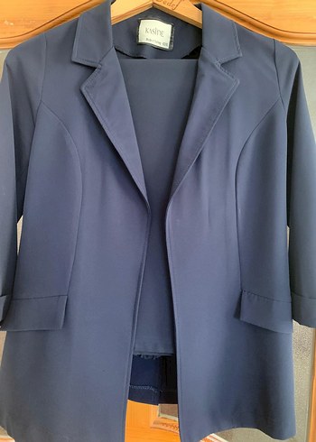 42 Beden Düğmeli Lacivert Kadın Blazer Ceket ve Pantolon