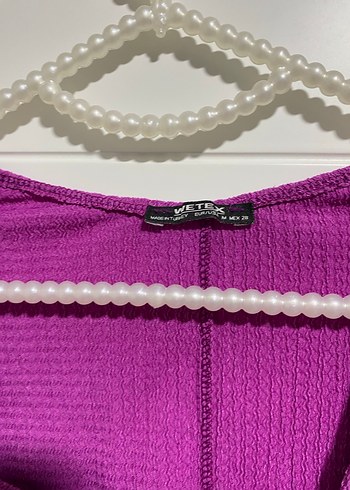 Mor Kısa Kollu Triko Kadın Bluz - Görsel 2