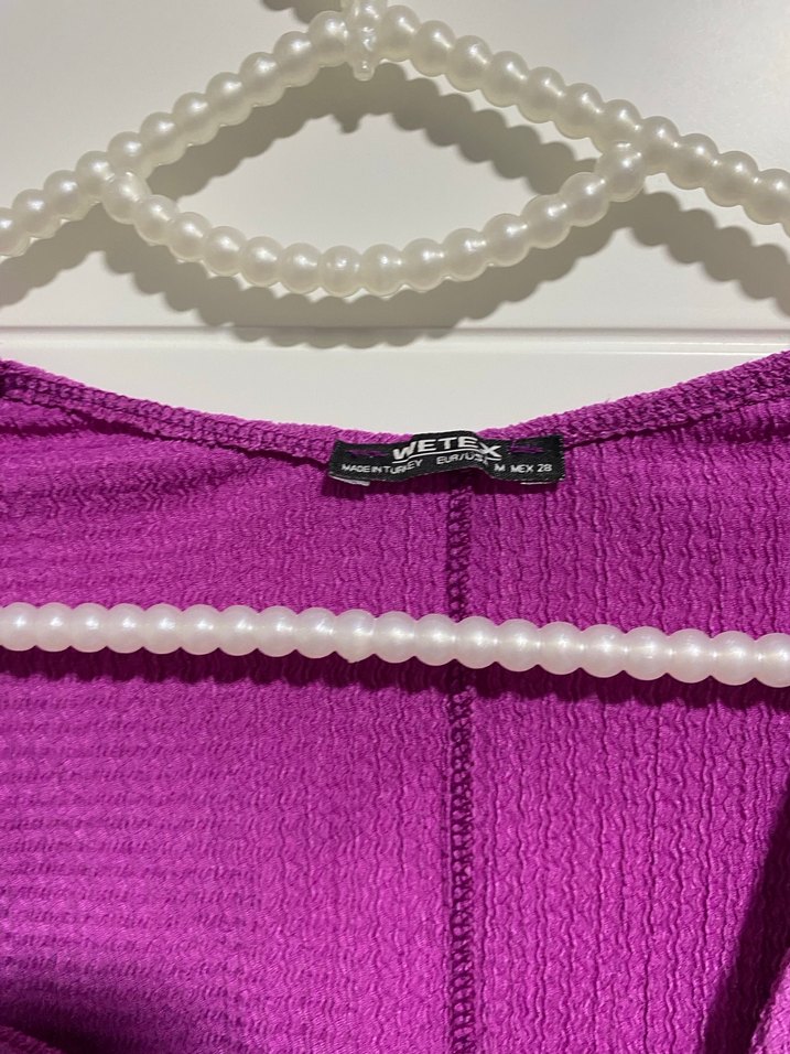 Mor Kısa Kollu Triko Kadın Bluz - Görsel 2