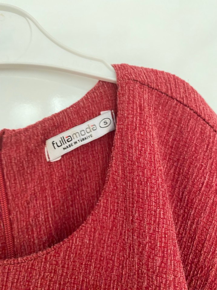 Kırmızı Keten Drapeli Uzun Elbise - Görsel 3