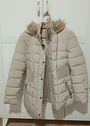 Bej Kadın Kışlık Kürklü Mont