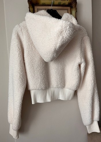 H&M H&M Kapüşonlu Beyaz Peluş Kadın Hırka