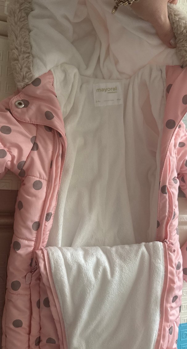 Pembe Puantiyeli Kürklü Bebek Tulumu mayoral - Görsel 5