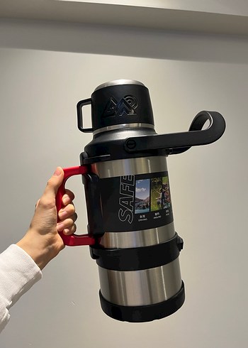 Kırmızı Kulplu Gri Termos - Görsel 4