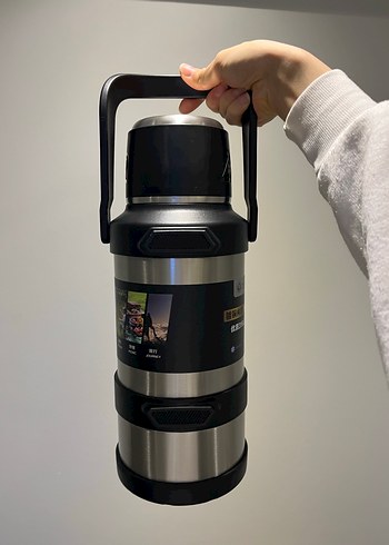 Kırmızı Kulplu Gri Termos - Görsel 3