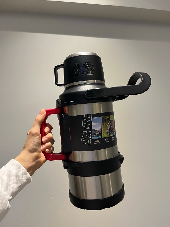 Kırmızı Kulplu Gri Termos - Görsel 4