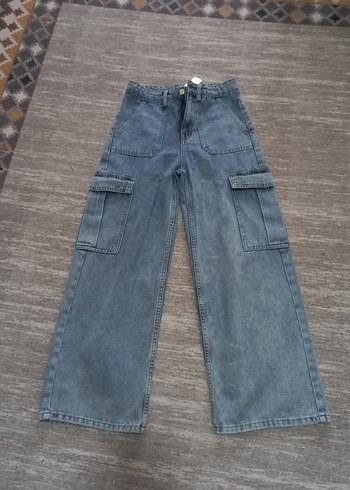DeFacto 11 12 yaş kot pantolon jean kargo cep yüksek bel