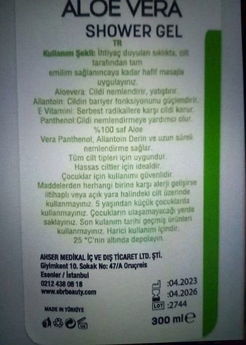  Beden Renk 3 adet 5+ yaş yeni aloe vera duş jeli yüzde yüz doğal 300 er ml