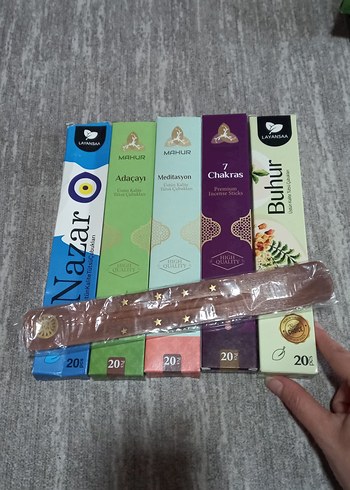 Beden Çubuk tütsü ve ahşap altlık seti yeni 5 kutu 100 tütsü 1 kayık