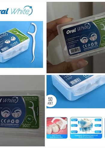 Oral White Beyaz Diş İpi 50 Adet Kürdanlı diş ipi nane aroma