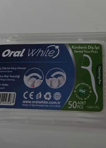  Beden Oral White Beyaz Diş İpi 50 Adet Kürdanlı diş ipi nane aroma