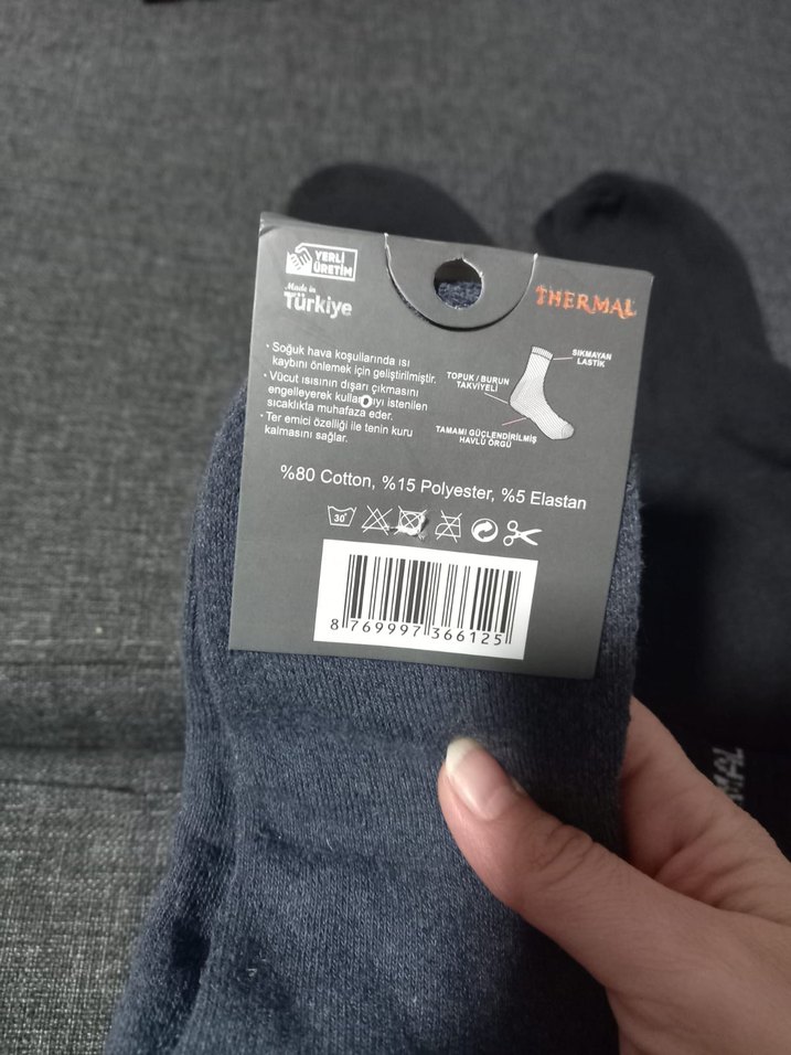 Termal Erkek Gri Midi Çorap çocuk boy üçlü yeni 36-40 nr - Görsel 4