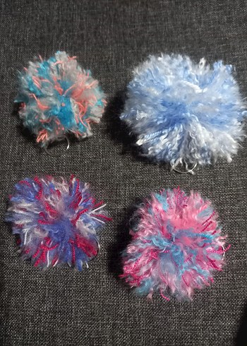 4 adet birlikte yeni anahtarlık çanta süsü rengarenk peluş set - Görsel 2