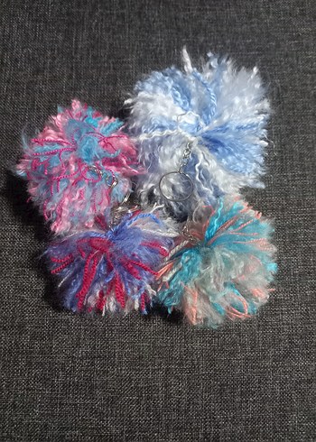 4 adet birlikte yeni anahtarlık çanta süsü rengarenk peluş set - Görsel 5