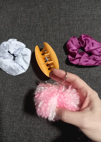 4 lüset 2 saten toka 1 büyük mandal toka 1 anahtarlık çanta süsü - Görsel 2