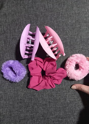 Pembe ve Mor Saç Tokası Seti yeni 5 li set mandal peluş kumaş - Görsel 2