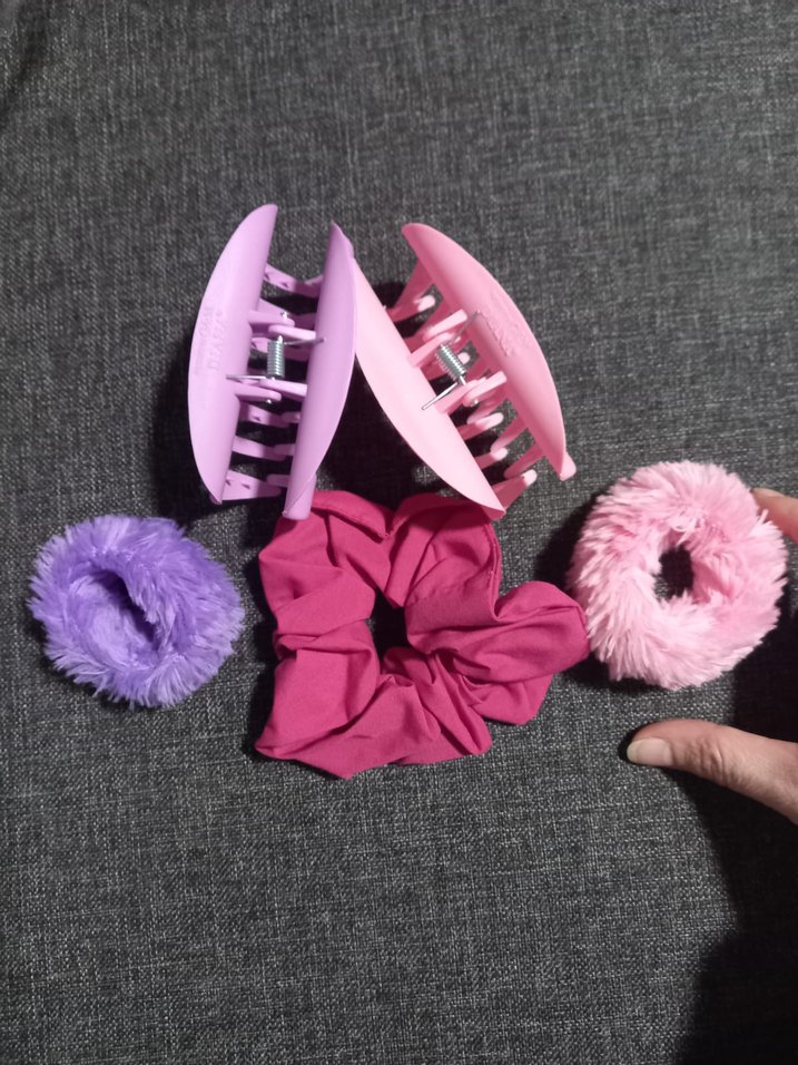 Pembe ve Mor Saç Tokası Seti yeni 5 li set mandal peluş kumaş - Görsel 2