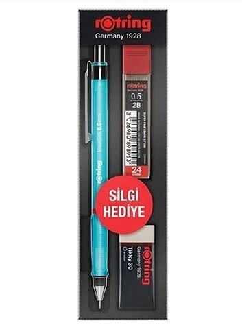 3'lü Rotring set kalem, 2B uç ve silgi yeni kutulu 3 ürün birlik