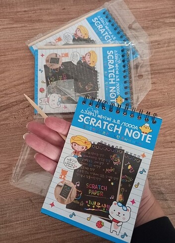 Sihirli defter A6 ebat 10 yaprak spiralli boyalı kazıma ahşap ka