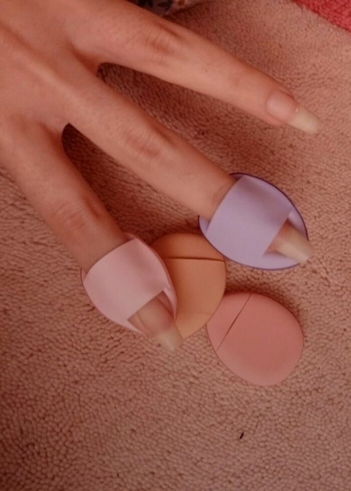 Yeni 4 lü parmak süngeri paketli set makyaj sünger pudra kapatıc - Görsel 5