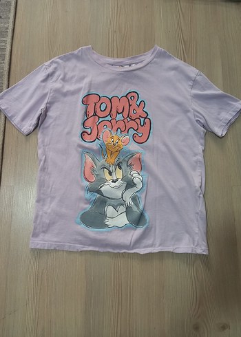 Tom & Jerry Baskılı Mor Kız Tişörtü bol S Koton