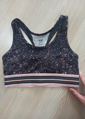 H&M XS crop spor yarım atlet Siyah Baskılı Mini Spor Sütyeni