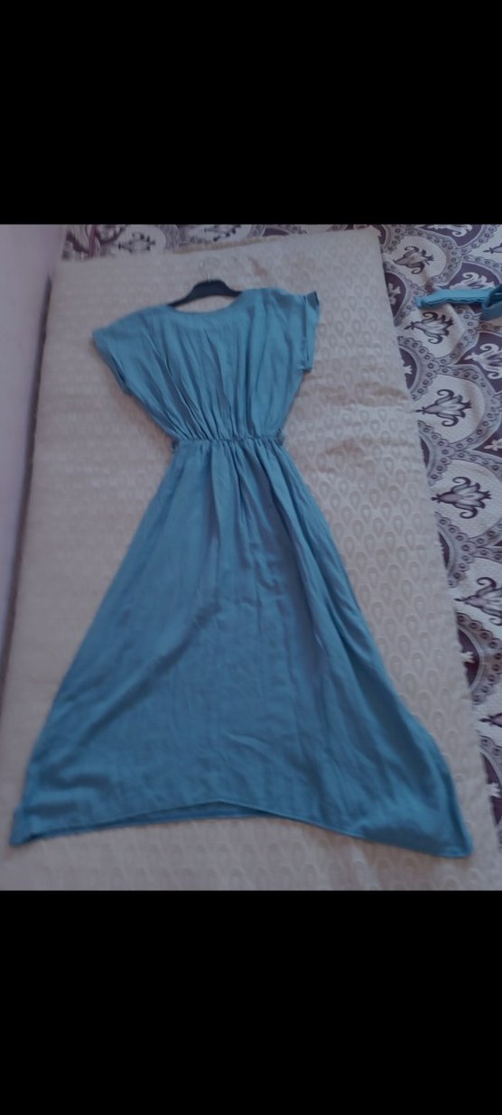 Mavi Keten Salaş Uzun Elbise armonika marka - Görsel 2