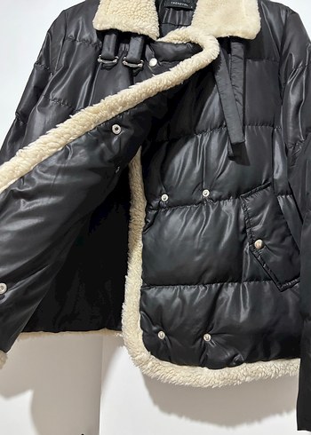 Siyah Mini Kürklü Mont - Görsel 2