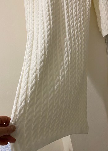 Beyaz Örgü Kadın Triko Elbise - Görsel 8