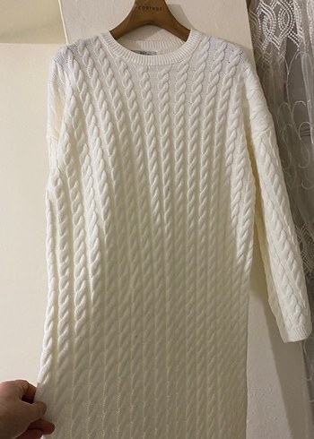 Beyaz Örgü Kadın Triko Elbise - Görsel 4