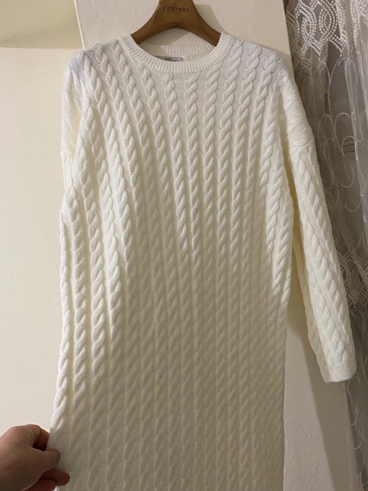 Beyaz Örgü Kadın Triko Elbise - Görsel 4