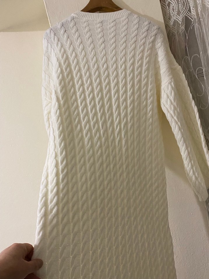 Beyaz Örgü Kadın Triko Elbise - Görsel 3