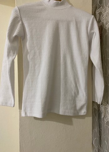 Beyaz Kadın Yarım Boğazlı Pamuklu Kazak - Görsel 2