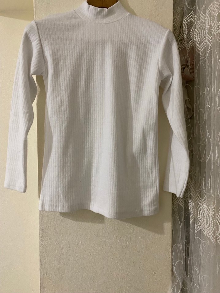 Beyaz Kadın Yarım Boğazlı Pamuklu Kazak - Görsel 5