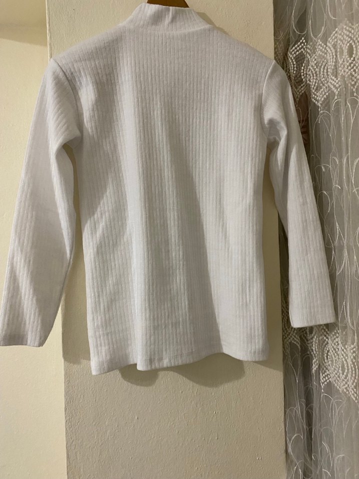 Beyaz Kadın Yarım Boğazlı Pamuklu Kazak - Görsel 3