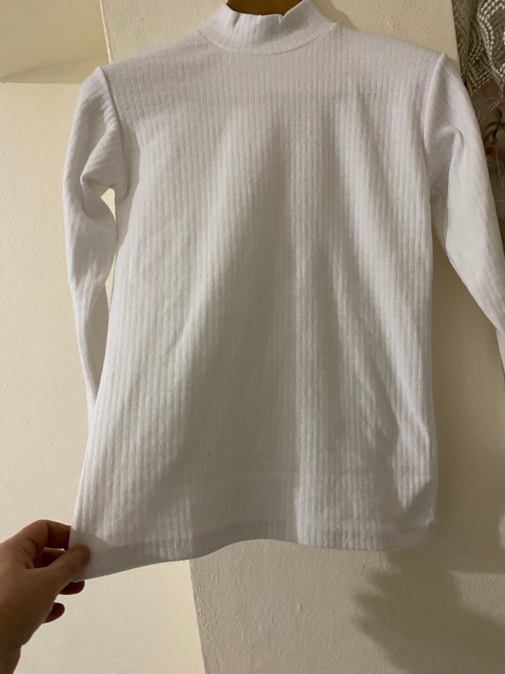 Beyaz Kadın Yarım Boğazlı Pamuklu Kazak - Görsel 4