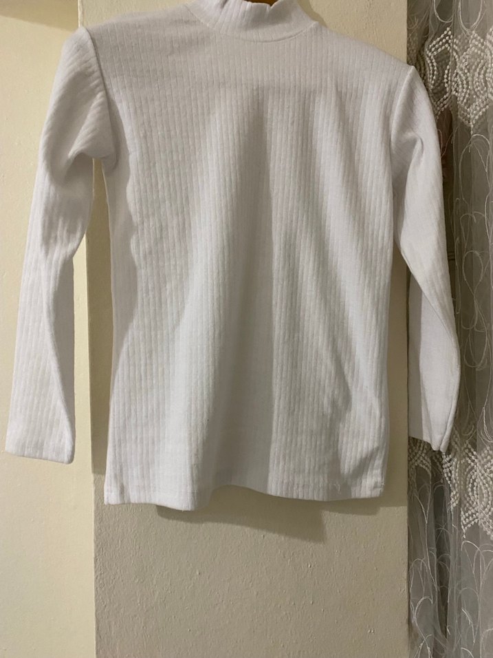 Beyaz Kadın Yarım Boğazlı Pamuklu Kazak - Görsel 2