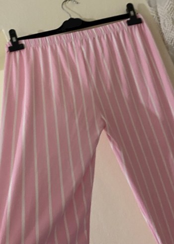 46 Beden pembe Renk Pembe Çizgili Rahat Kadın Pijama Altı
