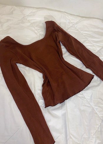 H&M Kahverengi Uzun Kollu Kare Yaka Bluz