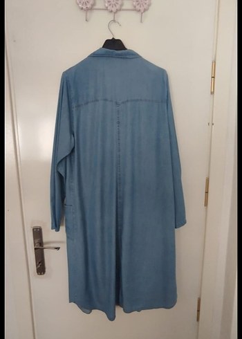 Diğer Kadın Uzun Mavi Denim Ceket